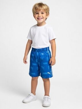 Puma Kids Blue Logo Print Athletic Shorts